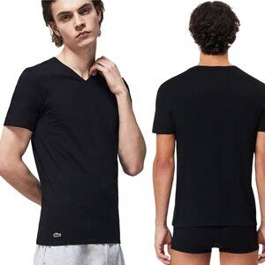 Lacoste Men's Essentials Cotton Black Slim Fit V-Neck T-Shirt - Size Large